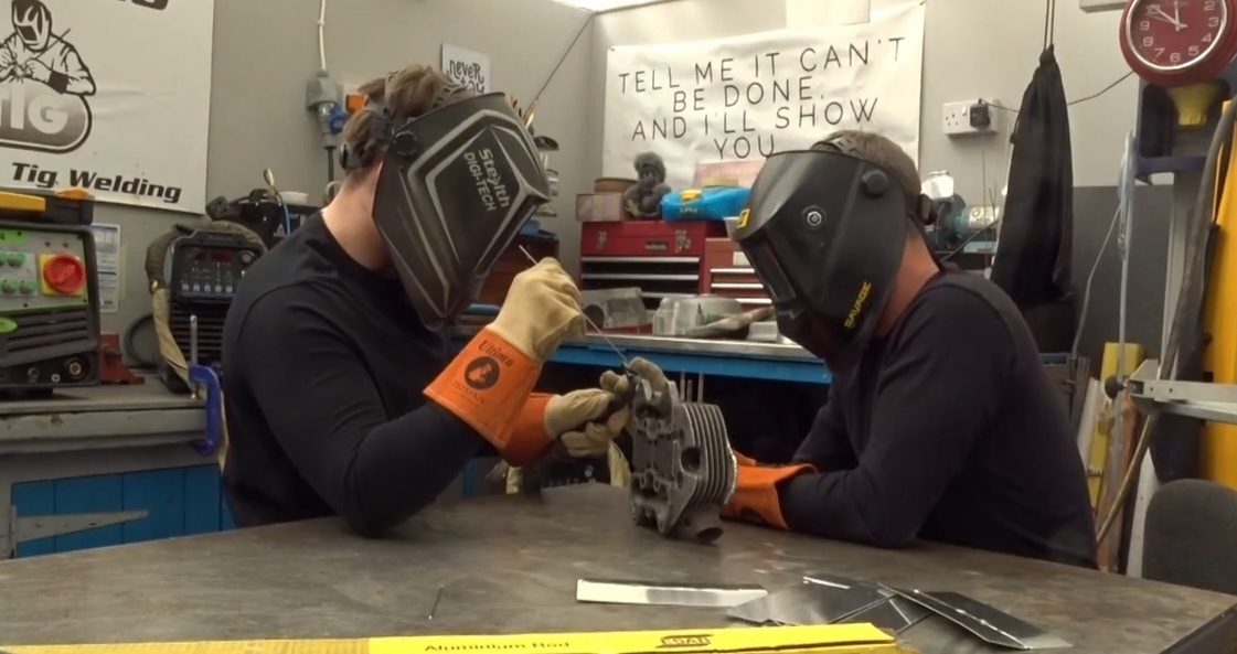 Two people on welding workshop with Nige