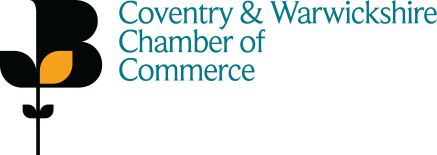 Coventry & Warwickshire Chamber of Commerce logo featuring a stylized black and yellow flower graphic on the left and text on the right, representing local industries like Hands-On Tig & Mig Welding & Restoration in Coventry.